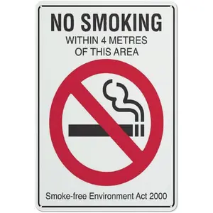 No Smoking Within 4 Meters Of This Area Sign Sign, 8 X 12 Grade Reflective Sheeting Rust Free Aluminum, Weather Resistant, Waterproof, Easy To Mount