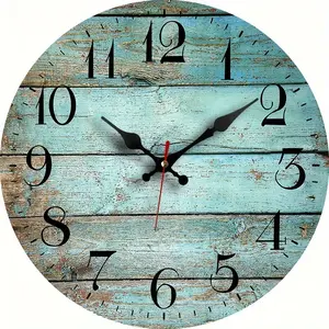10 inch Turquoise Wooden Wall Clock Silent Non-Ticking, Teal Green Blue Wooden Grain Cracked Vintage Round Wall Clocks Decor For Home Kitchen Living Room Office, Battery Operated, AA Battery Not Included