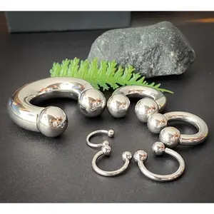 1 Piece Steel Circular Barbell Horseshoe Ring - 16g, 14g, 12g, 10g, 8g, 6g, 4g 2g, 0g, 00g with Assorted Internal Diameter and Ball Size!!