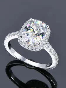 S925 silver 4-carat cushion shaped moissanite ring, a diamond engagement jewelry crafted by Redion Bright Cutting Laboratory, suitable for daily wear as a commemorative gift