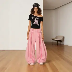2025 Casual Women's Wear Lace-up Trousers Loose Fashion Waist Wide-leg Trousers