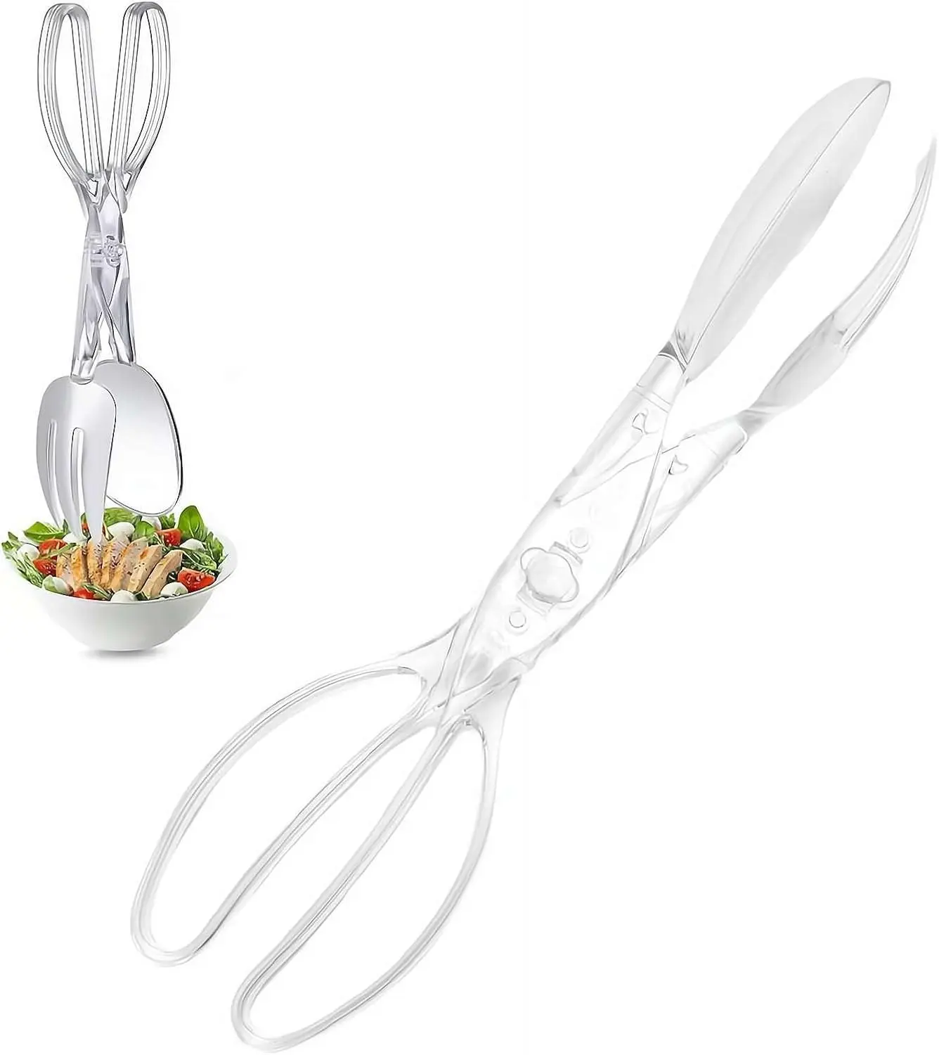 Plastic Salad Scissor Tongs,Clear Utensils for Chef Cooking with Detachable Design,Clear Utensils for Chef Cooking,Reusable Food Tongs for Chefs Cookings,Kitchen,Buffet and Party