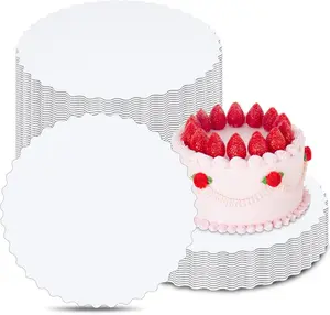Cake Boards 10 inch Round, White Scalloped Edges Food Graded Greaseproof Cake Rounds Cardboard Circles for Wedding Birthday Parties Pizza, 10-Pack
