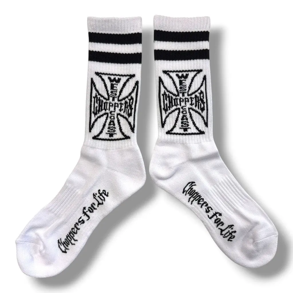 WCC CHOPPERS FOR LIFE - CREW SOCKS - WHITE/BLACK