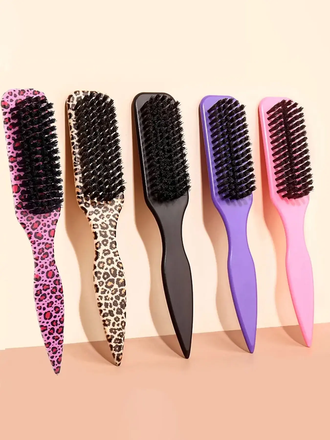 Leopard Print Soft Bristle Hair Brush, Edge Brush & Beard Comb for Smooth Straighten Shine, All Hair Types, Home Hair Styling Tool, Hair Straightener Brush