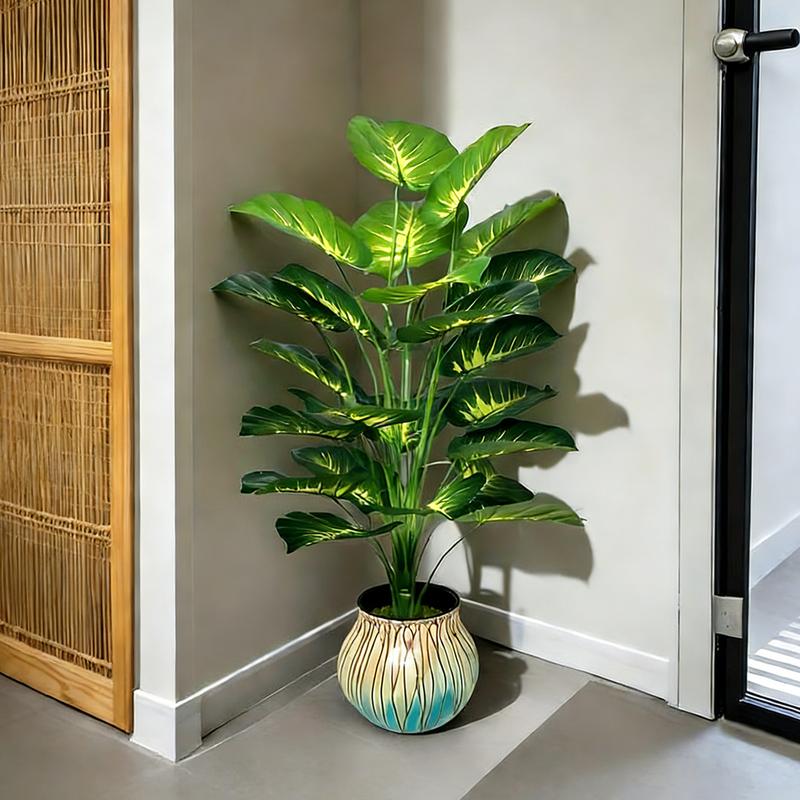 33.5in Artificial Tropical Leaf Plant – 24 Realistic Leaves, DIY Fake Greenery without Pot, Indoor Floor Plant for Home Office Garden Decor, 1 Count