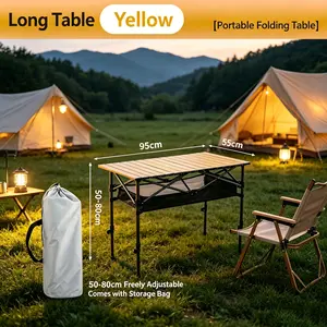 Foldable camping table | Portable outdoor dining table | Foldable design with adjustable height | Suitable for picnics, camping, barbecues, parties, backyard, beach, crafts | Includes large storage bag | Casual, durable, easy to store and carry