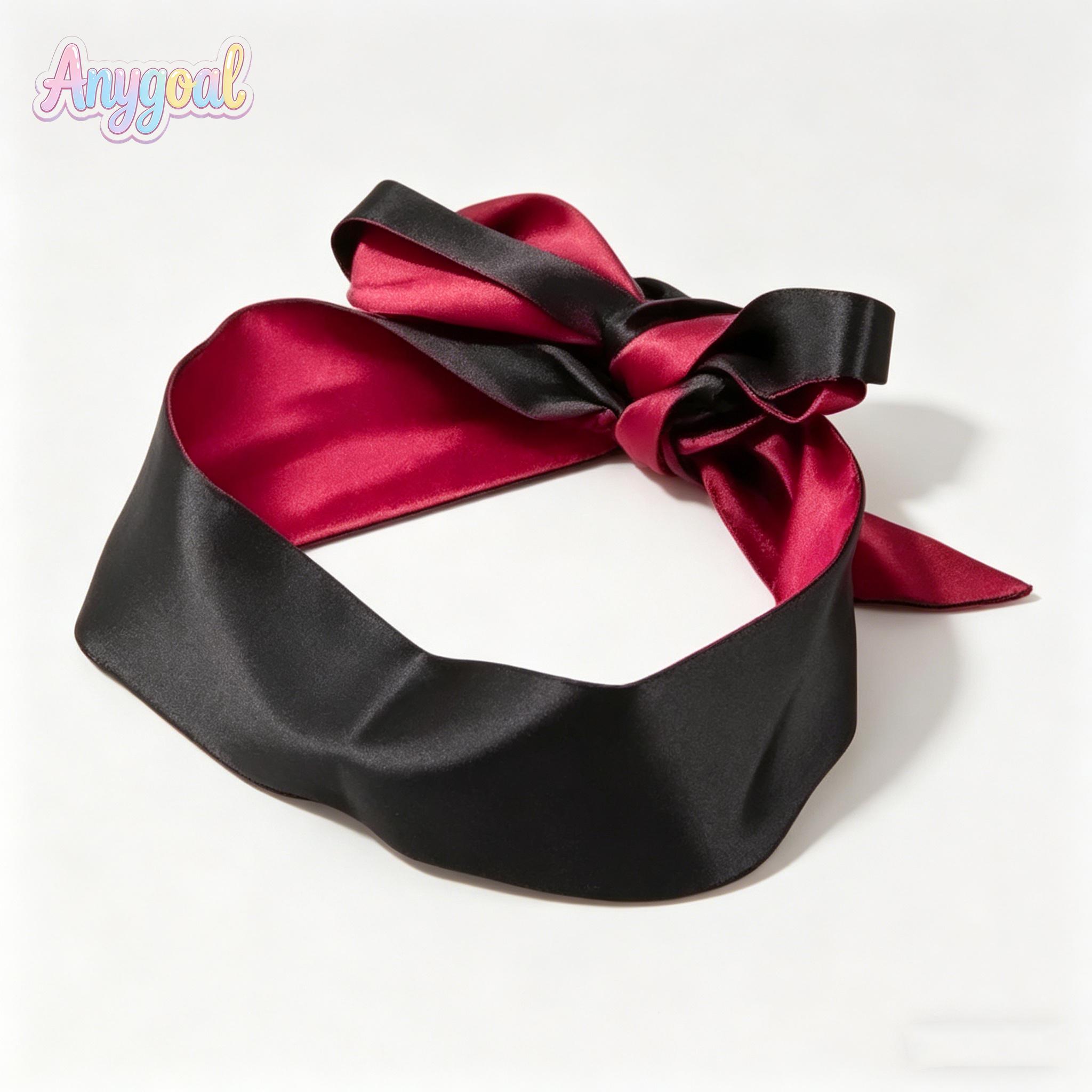 ANYGOAL 2-Pack Solid Satin Long Eye Mask for Women Soft Silk Tie Blindfold Lightweight Smooth Eye Cover for Sleep Nap Relaxation Travel Spa Restful Nights Waterproof LED Glowing Pumpkin Skull Party Rings Red & Black Decor