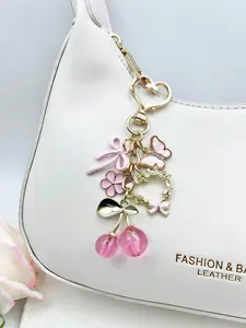 Elegant Bow Travel Keychain Pendant, Cherry Oil Drop Decoration, Flower Charm, DIY Heart Accessory, Y2K Style, Holiday Gift