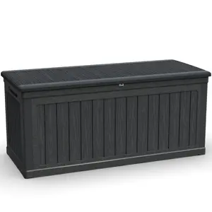 320 Gallon XXL Outdoor Storage Deck Box Waterproof UV Resistant Resin Lockable for Patio Furniture Cushions Garden Tools Pool Sports Equipment Black Double Wall Construction,summervibes