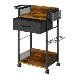 Salon Trolley Cart with Wheels, Mobile Hair Stylist Station with Metal Tool Holder & Basket, Rolling Barber Table with Fabric Drawer, Storage for Salon, Barbershop,  & , Black