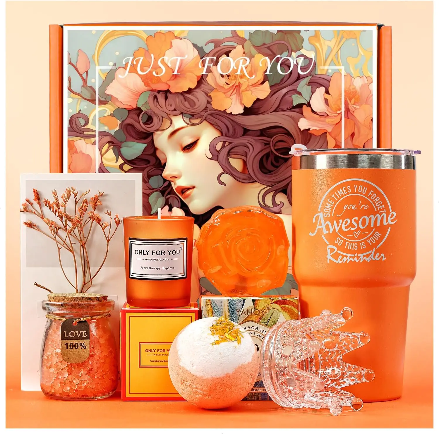 2026 Fall Halloween Gift Women Unique Spa Gifts Basket Set Birthday, Mothers Day, Valentines Day Christmas Gifts for Mom, Sister, Her, Girlfriend, Wife Bright Orange Gift Box
