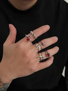 8-Piece Spring Summer Multicolor Gemstone Ring Set, Unique Stackable Rings, Stacking Ring Set, Casual Style, All Seasons, Plain Pattern, Lead-Free