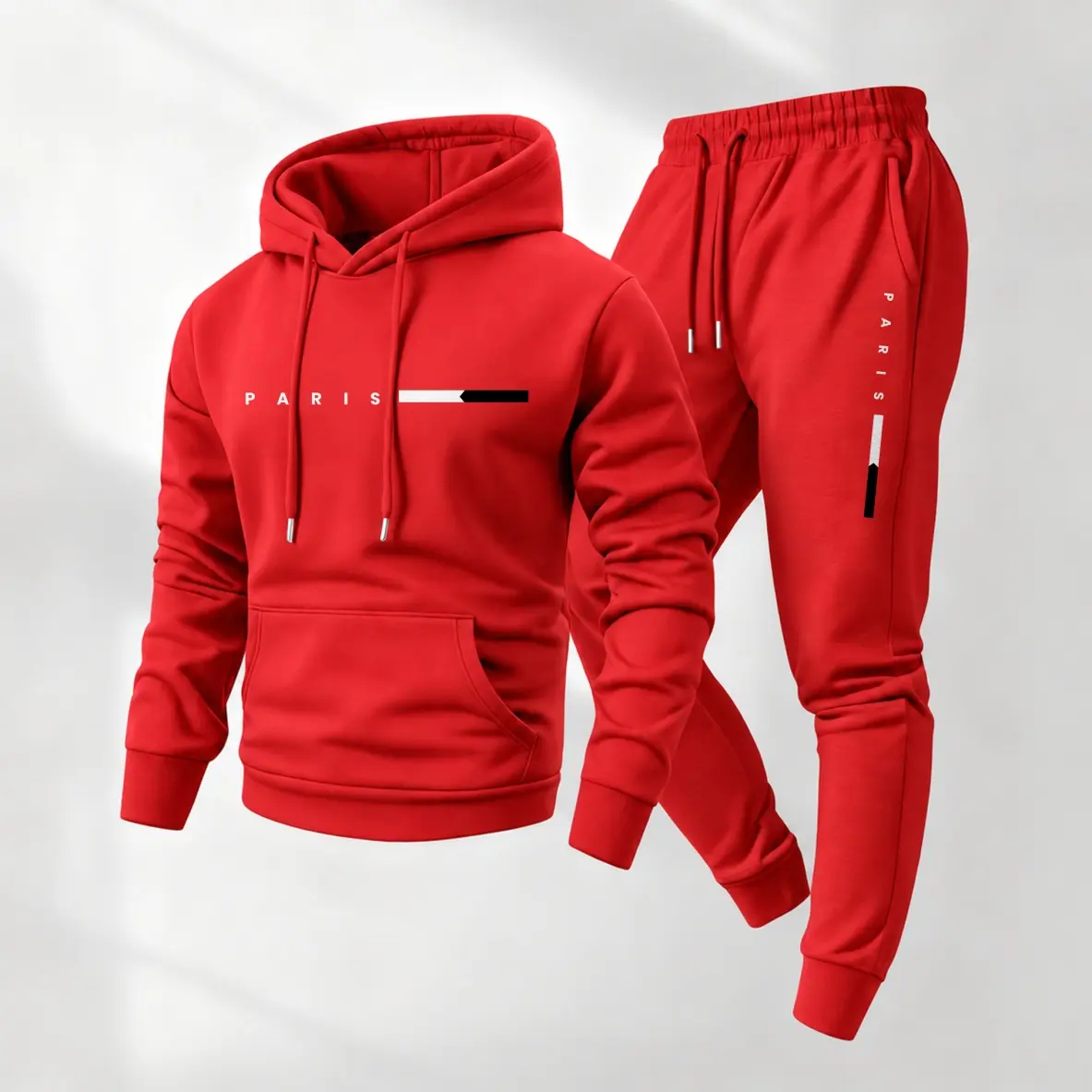Men's Paris Letter Printed Hoodie and Drawstring Sweatpants Set, Menswear, Casual Athletic Long Sleeve Hooded Jacket & Trousers for Fall & Winter, Men's Clothing for Daily Wear, Sportswear Indoor Outdoor, Tracksuit, Athleisure Summer Clothes