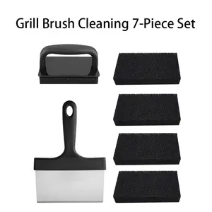 Cleaning 7-Piece Set, Griddle Cleaning Kit with Scraper and Cleaning Pads, Heavy Duty Grill Cleaning Tools for Flat Top Grills, BBQ Griddles, Cast Iron Cookware, Rust & Grease Remover