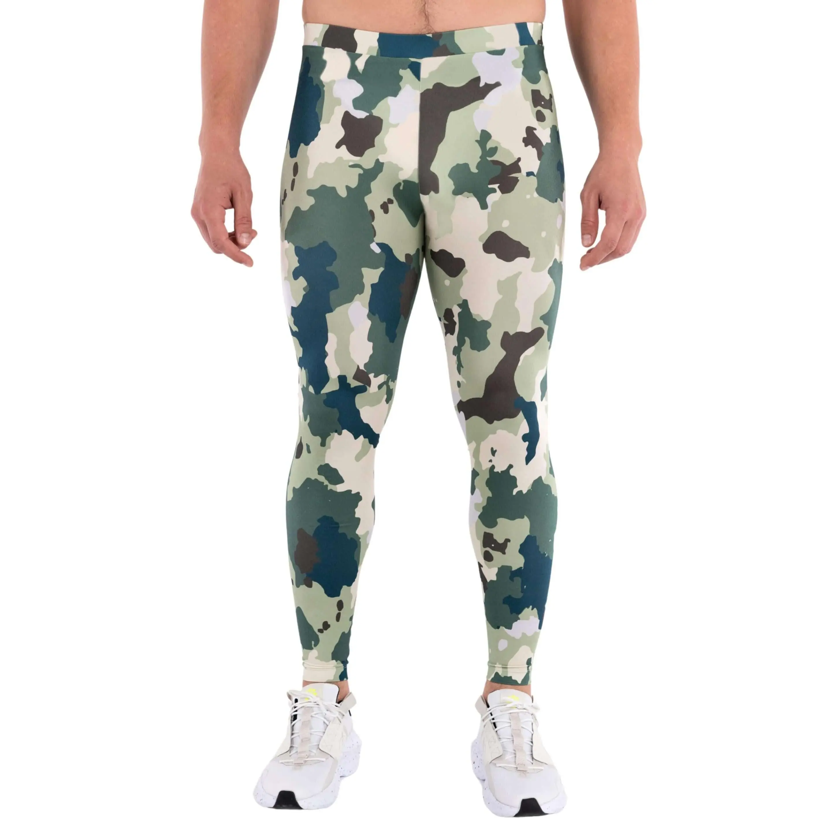 Kapow Meggings Outlaw Green Camouflage Printed Men's Leggings Breathable 4-Way Stretch for Gym Yoga Festival Workout Activewear Machine Washable