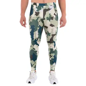 Kapow Meggings Outlaw Green Camouflage Printed Men's Leggings Breathable 4-Way Stretch for Gym Yoga Festival Workout Activewear Machine Washable