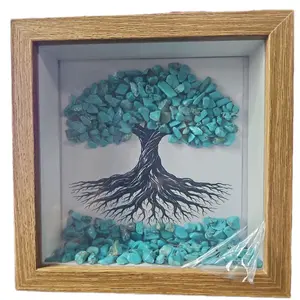 3D Tree of Life Crystal Frame - Turquoise Crystals and Wood Frame Design