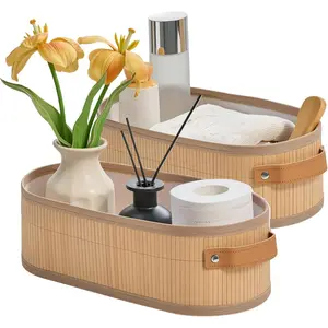 Narrow Storage Bins, Small Basket for Closet and Shelves,  Toilet Paper Storage Organizer with Handles for Countertop-Bathroom- Decor, 2-Pack