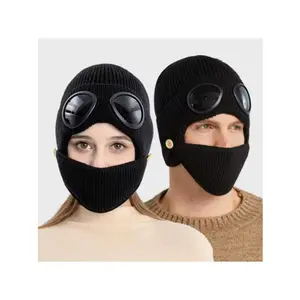 Adult & Children's Ski Hat and Scarf Set Knitted Warm Hat with Goggles and Ear Protection for Winter Sports