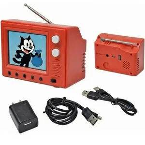Mini Retro Pixel Pocket Tiny TV, 2.4 Inch HD 480p Audio Device with 8GB Storage, USB Video Upload Support, 180-Minute Battery Life, 1:12 Scale Dollhouse Miniature Scene Gift