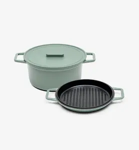 5.5 QT Enamel Cast-Iron Dutch Oven - Grill & Silicone Lid - Sage - Final Sale