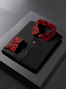 Men's Casual Formal Button Shirt, Classic Long Sleeve with Floral Patterned Collar, Regular Fit Versatile Style for Leisure & Official Occasions Cs3633 Print