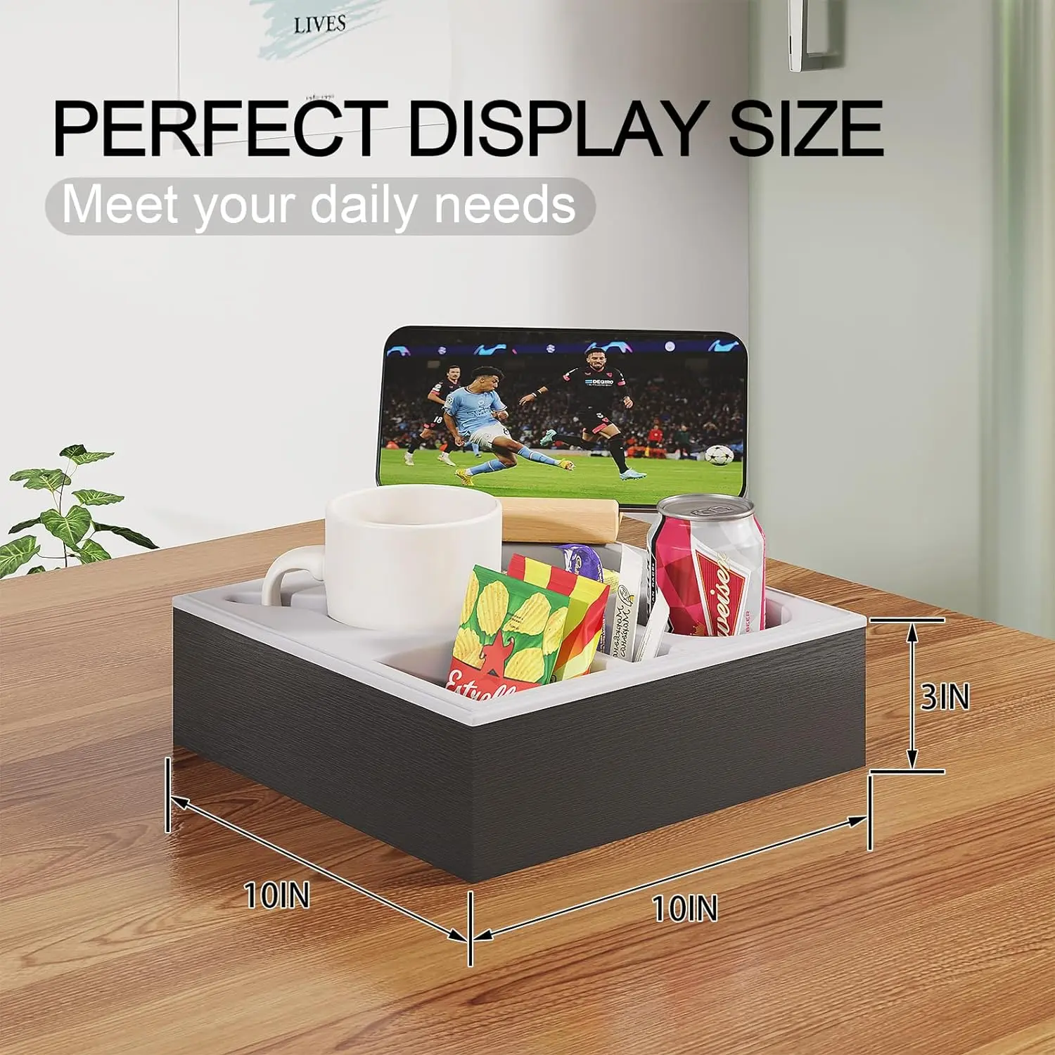 Couch Cup Holder Tray, Couch Caddy for Bed Sofa Organizer, Waterproof Anti-Spill Couch Cup Holder for Snacks, Beverage, Remote, Cellphone