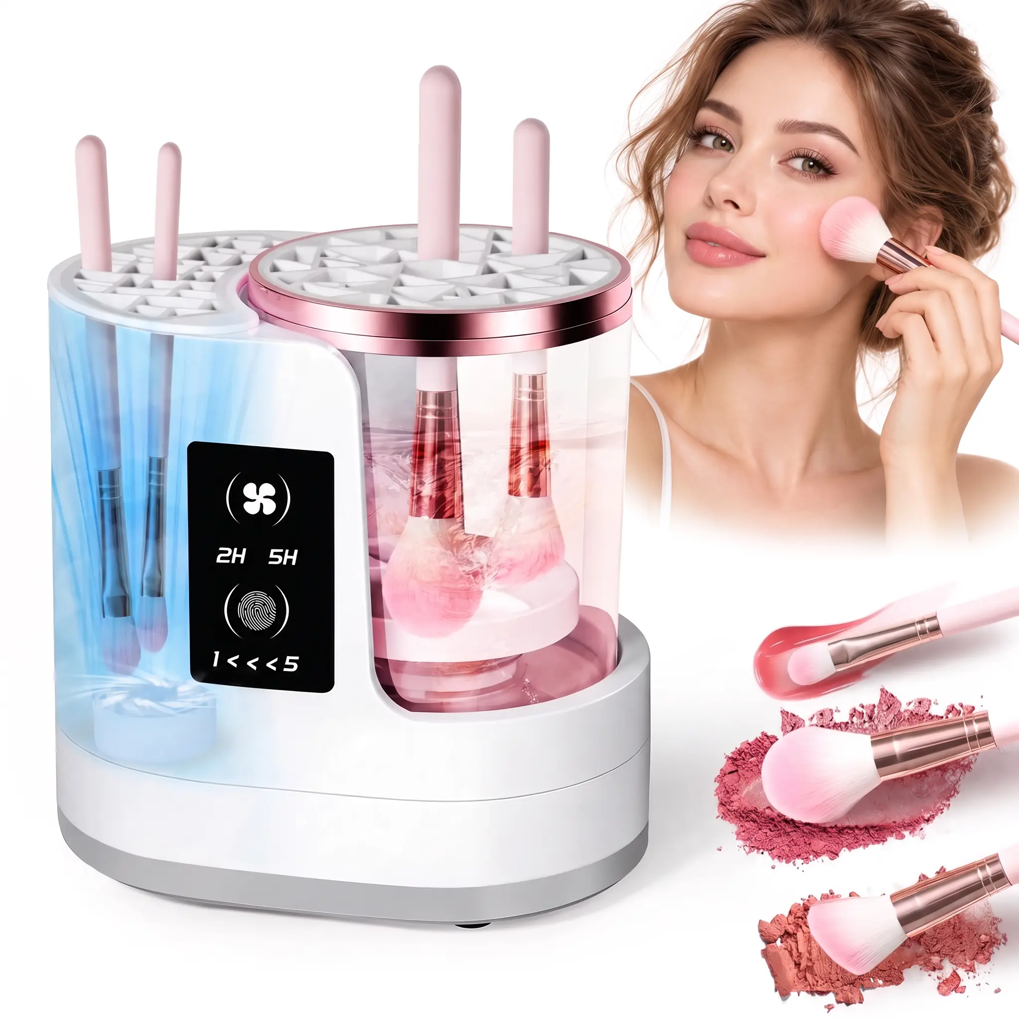 Rechargeable & Electric Makeup Brush Cleaning Machine, 3-in-1 Automatic Makeup Brush Cleaner, Makeup Brush Cleaner and Dryer, Suitable for Cleaning Makeup Brush Sets of Various Sizes, Beauty Gift for Women