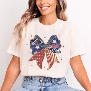 Patriotic Bow Gildan T-Shirt, Graphic Tee Top, 4th of July Aesthetic Shirt, Womenswear
