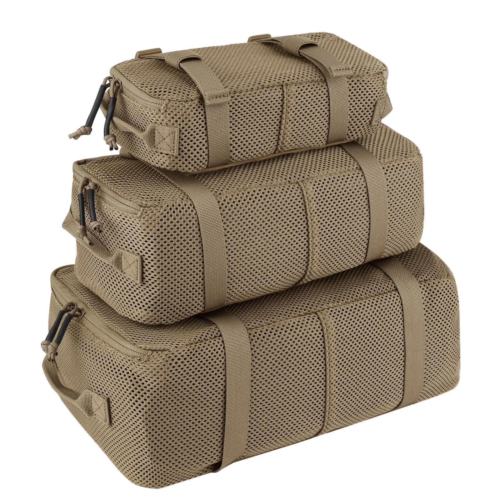 KRYDEX Tactical Modular Pouch Set (3-Piece), Durable Nylon Mesh Organizers with Hook & Loop Backing for Backpack & Travel Packing, Travel Pouches, Durable Pouch