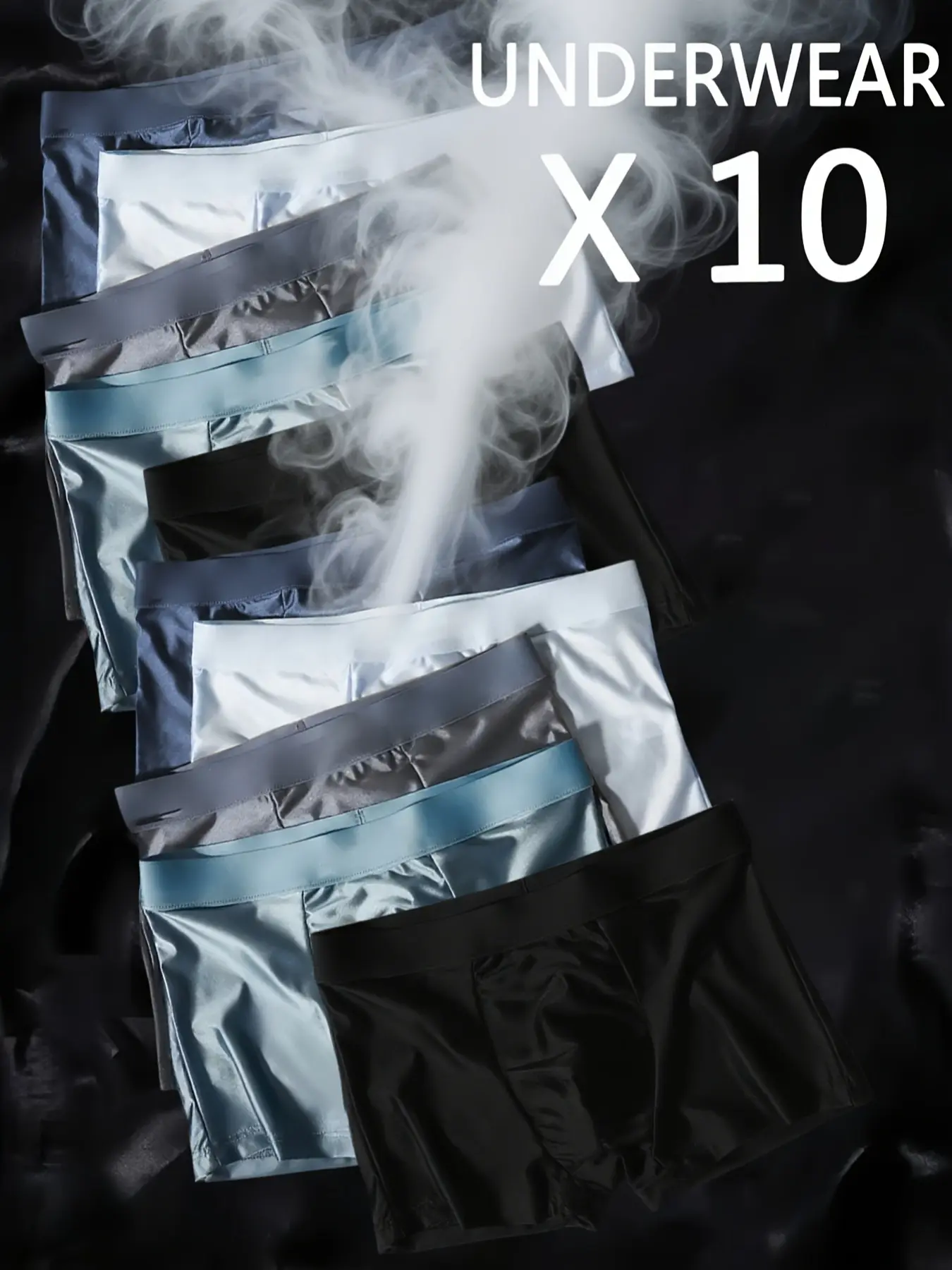 Men's Ice Silk Comfortable Breathable Fitted Underwear Set, 10 Pieces Men's Plain Briefs and Boxer Shorts, Casual Daily Wear