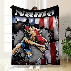 Wrestling printed flannel blanket, customizable, soft and warm, suitable for napping, camping, travel, office or home decoration 50*40