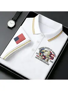 Men's Shirt Casual Trendy Eagle Statue of Liberty Liberty Bell Flag Pattern 250th Anniversary 1776-2026 Graphic Shirt Men's Fashion for Adults Men Casual Wear Holiday Gift