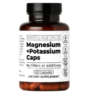 BIG SALE 2026 !!!  Santa Cruz Paleo Magnesium + Potassium Caps, Supplement for Men and Women, Paleo, Keto, Sugar & Gluten Free, Magnesium Glycinate 166mg and Potassium Citrate 38mg per Serving, American Made, 60 Caps