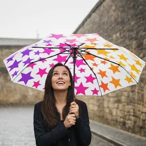 Colorful Gradient Star Pattern Umbrella | Semi-Automatic Rain
