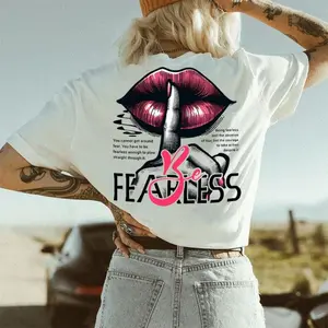 FEARLESS Pink Lips Print Women's  tshirt ,hoodie, sweatshirt, Aesthetic tatoo merch summer outfits, style, streetwear, Nun top, vintage y2k graphic tees, Mother day Everyday Cotton