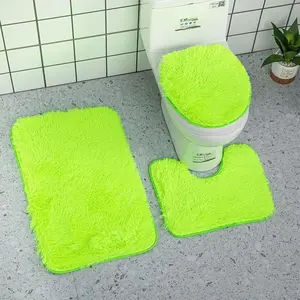 Watson Cozy Traditional 3-Pcs Non-Slip Plush Bath Mat Set in Yellow Aqua Lime Green Dark Blue Red for Bathroom Decor Comfortable Plush Material Easy to Use