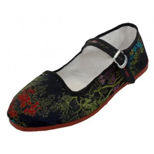 Womens Brocad Mary Jane Shoes Flat Slip On Ballet