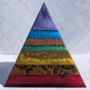 Handmade Resin Pyramid – Colorful Quartz & Metal Decor Piece