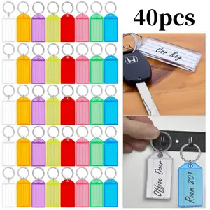 40 pcs Tough Plastic Key Tags with Ruled Blank Paper Colored Tough Keychain Ring Tags Plastic Key Tags with Label, 6 Assorted Colors