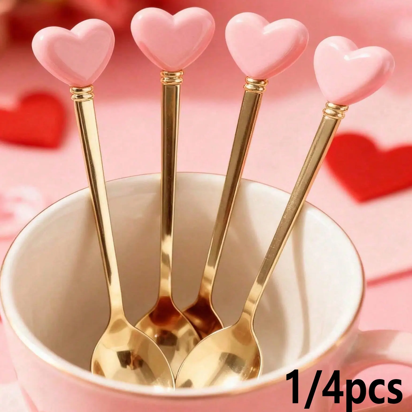 4-Piece Stainless Steel Heart Handle Spoon Set, Elegant Tea Time, Tea Scoop, Coffee Shop, Wedding, Party, Durable Kitchenware, Cutlery, Mother's Day Gift, Spoons Set