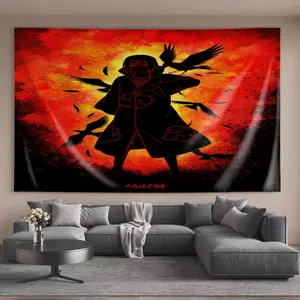 Simple Tapestries Itachi Uchiha silhouette crows red orange background Elegant Studio decoration