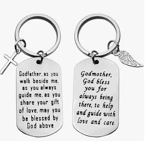 Godparent Gifts from Godchild Godmother Keychain Godfather Keychain Christening Gift for Godmother Godfather Baptism Jewelry Present for Godparent (2 Pack) First Communion Present