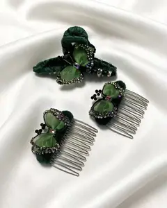Green Swan Butterfly-Shaped Hairpin Set of Three Personalized Handcrafted Elegant Hair Accessories for Women