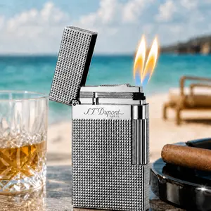 [Double Flame] Guilloche Diamond Silver Dupont luxury Lighter 140g best gift for him
