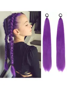 1 Pair Hair Extensions Elastic Bands, Multi-Color Braided Ponytail Wigs, Voluminous Punchy Braid False Hair, Easy to Style