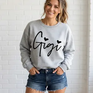 Women's Gigi letter print crewneck sweatshirt, a stylish, loose-fitting, and casual long-sleeved pullover, suitable for everyday wear in spring and autumn, with a sporty and casual style