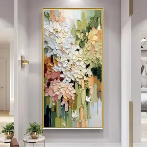 Textured Floral Painting, Abstract White Flower Impasto Art, Sage Green & Blush Pink Decor, Modern Palette Knife Large Oil Painting | Unframed 3