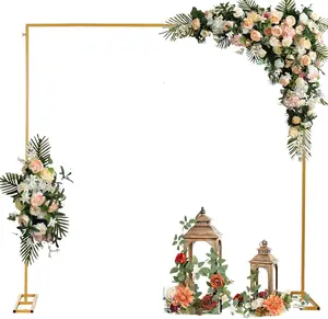 GARFANS Metal Wedding Arch Stand with Base Square Wedding Arches with Ceremony Garden Balloon Arch Backdrop for Outdoor Indoor Party Birthday Decor Party Supplies (Gold)
